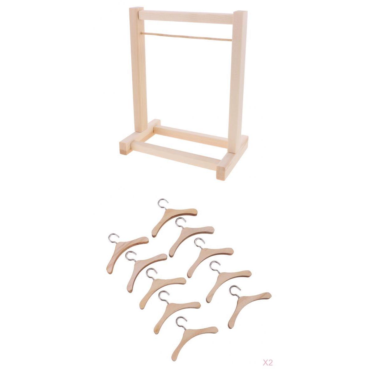 1/6 BJD Doll Wooden Clothes Hanging Shelf & Clothes Hanger for Blythe Dolls