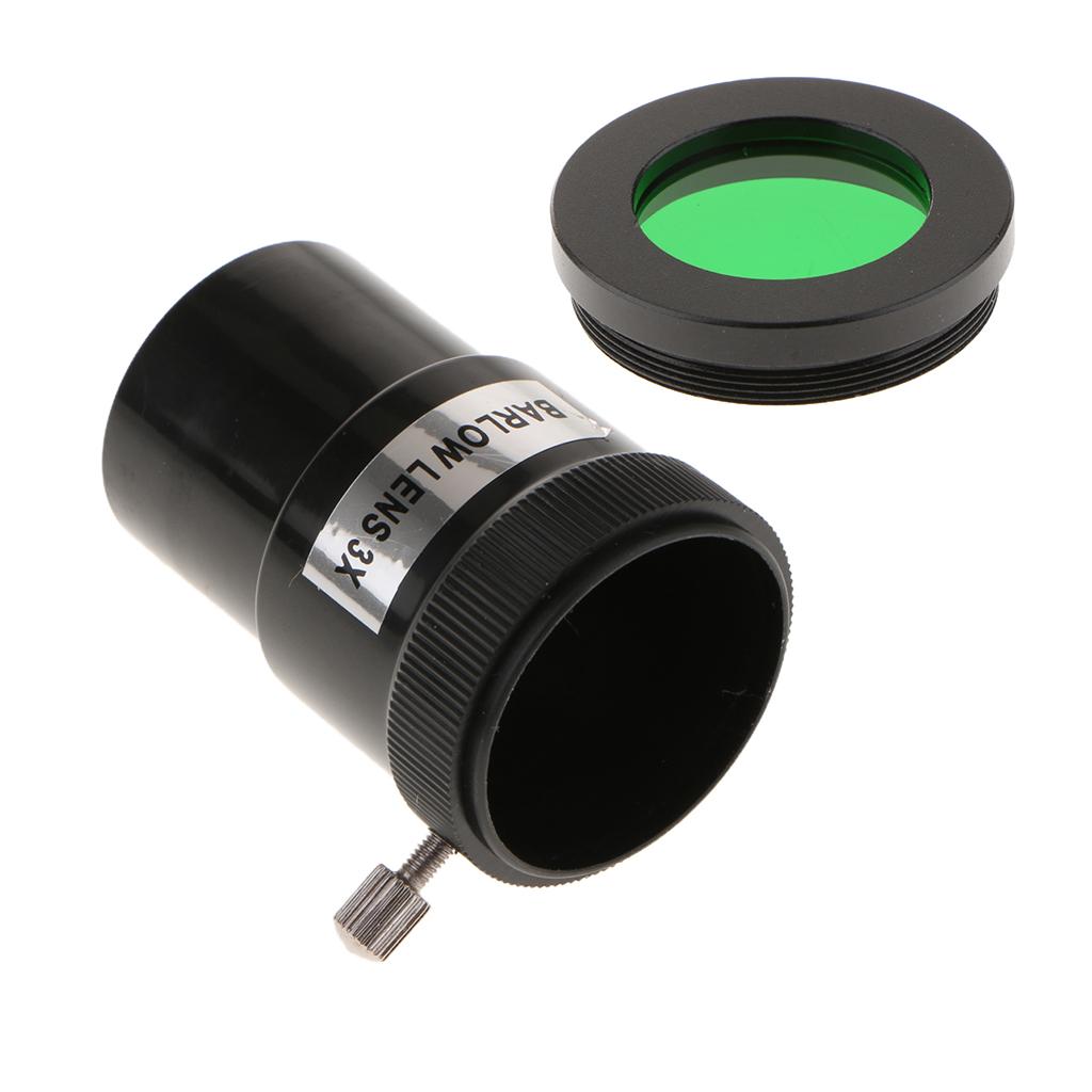Barlow Lens 1.25inch/31.7mm Astronomy Telescope Eyepiece 3X & Green Filter