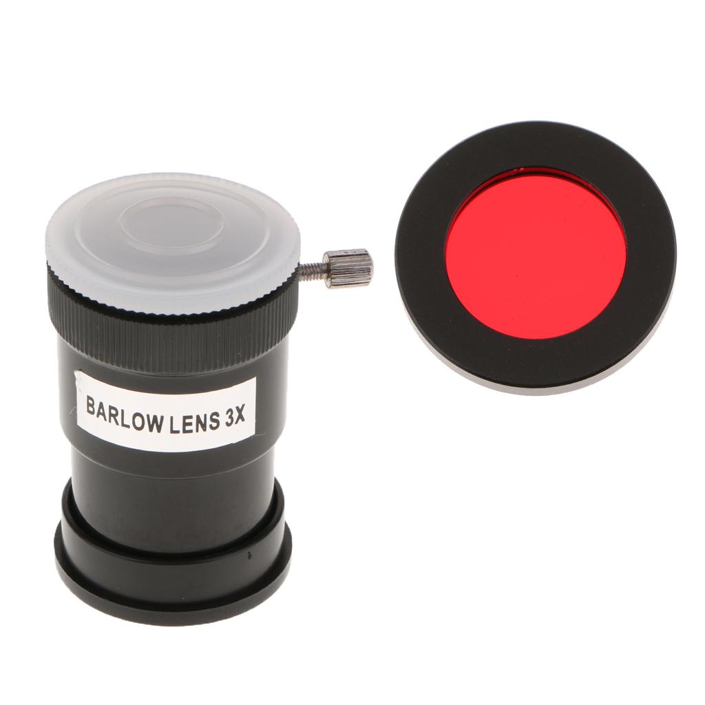 Barlow Lens 1.25inch/31.7mm Astronomy Telescope Eyepiece 3X & Red Filter
