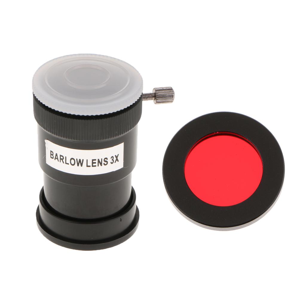Barlow Lens 1.25inch/31.7mm Astronomy Telescope Eyepiece 3X & Red Filter