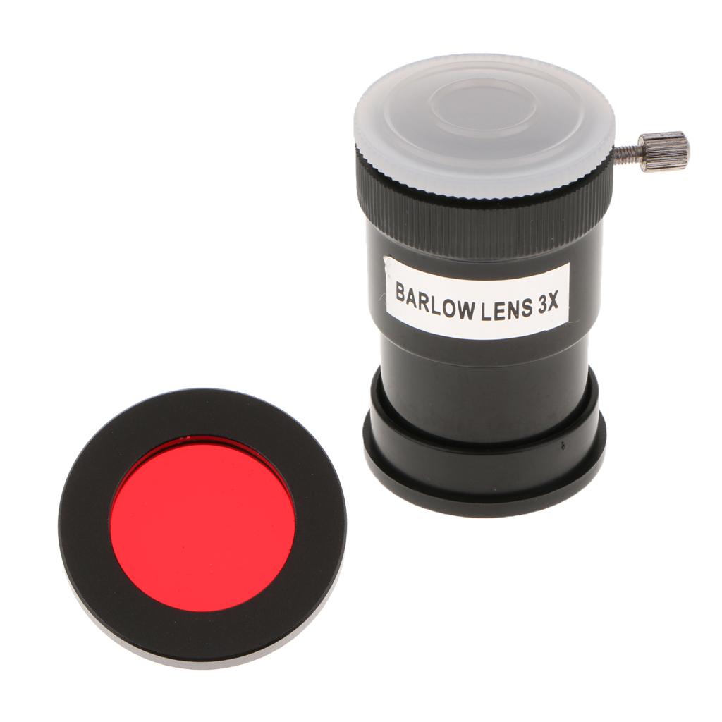 Barlow Lens 1.25inch/31.7mm Astronomy Telescope Eyepiece 3X & Red Filter