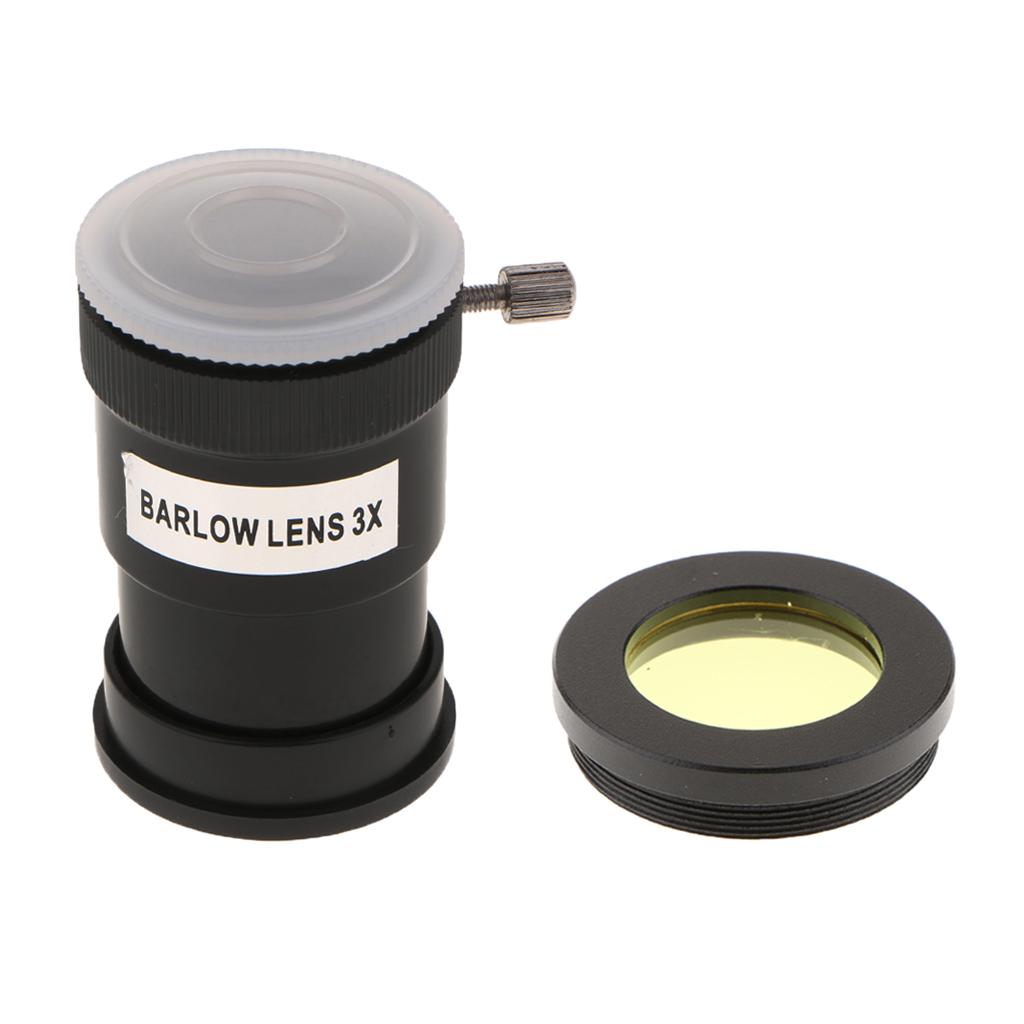 Barlow Lens 1.25inch/31.7mm Astronomy Telescope Eyepiece 3X & Yellow Filter