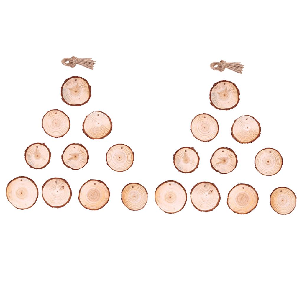 20pcs Natural Hanging Round Wood Slices Tree Bark Wooden Pieces DIY Crafts