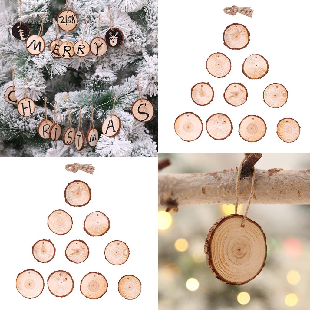 20pcs Natural Hanging Round Wood Slices Tree Bark Wooden Pieces DIY Crafts