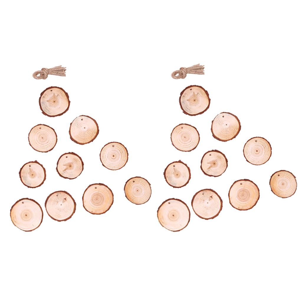 20pcs Natural Hanging Round Wood Slices Tree Bark Wooden Pieces DIY Crafts
