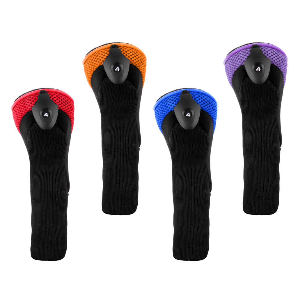4 Pieces Mesh Long Neck Golf Club Rescue Head Cover Golf Hybrid UT Headcover