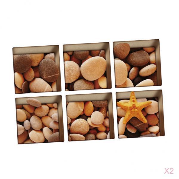 12pcs 13x13cm 3D Effect Anti Slip Waterproof Bathtub Sticker Pebble(Brown)