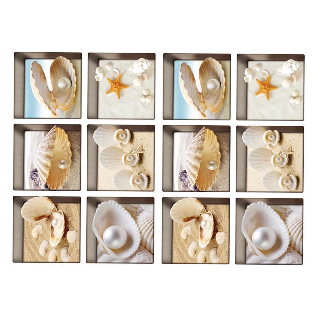 12pcs 13x13cm 3D Effect Anti Slip Waterproof Bathtub Sticker Shells