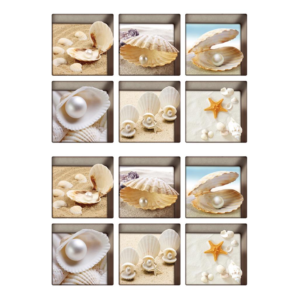 12pcs 13x13cm 3D Effect Anti Slip Waterproof Bathtub Sticker Shells