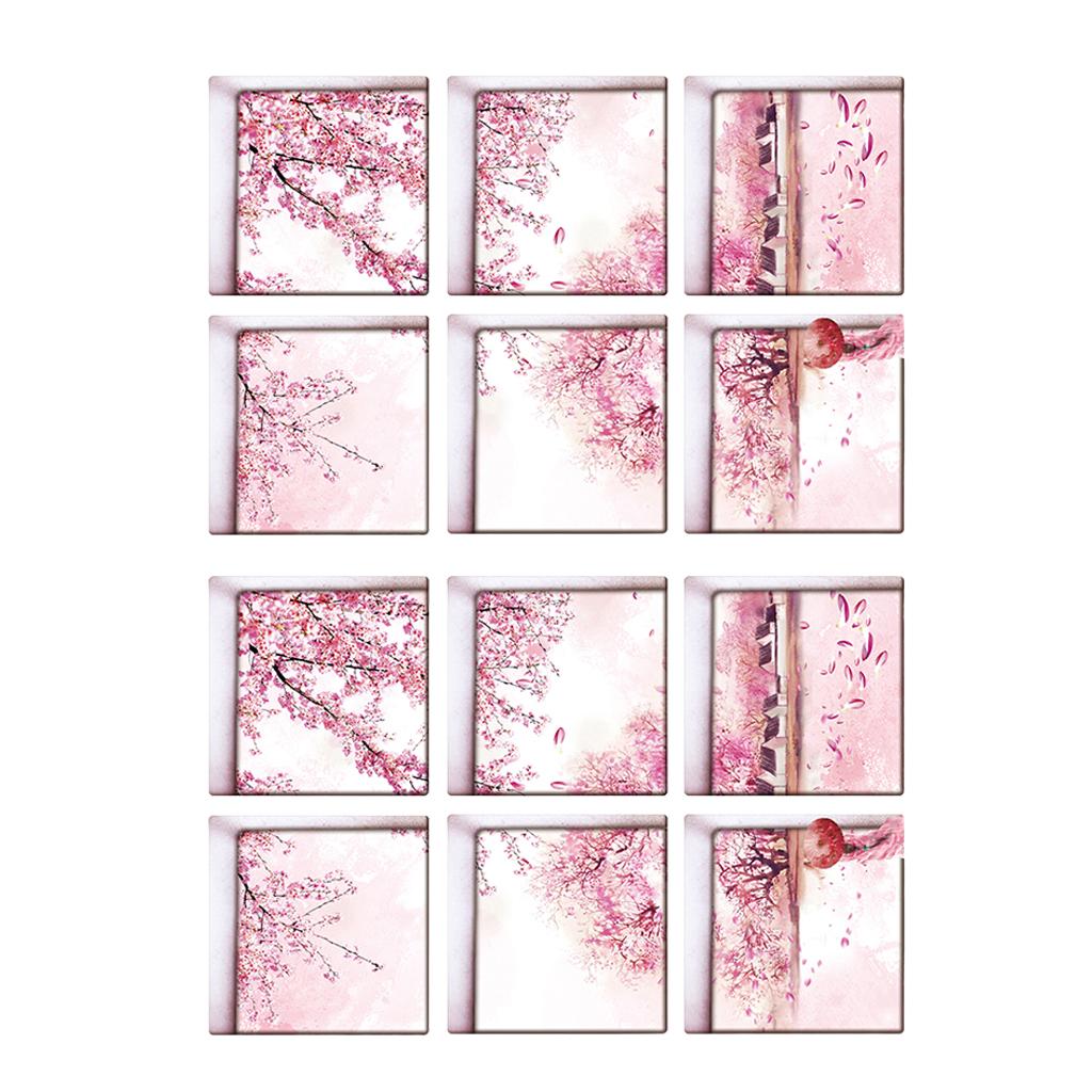 12pcs 13x13cm 3D Effect Anti Slip Waterproof Bathtub Sticker Flower