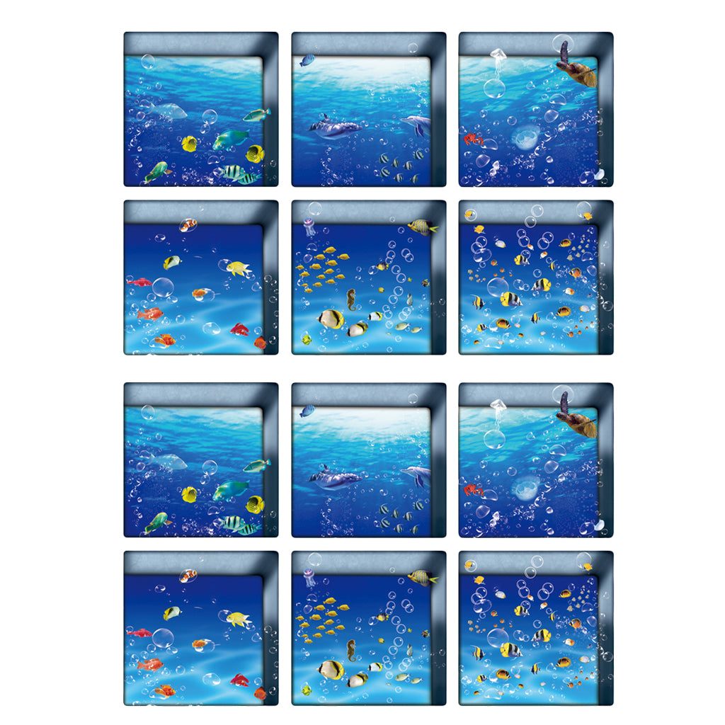 12pcs 13x13cm 3D Effect Anti Slip Waterproof Bathtub Sticker Fishes