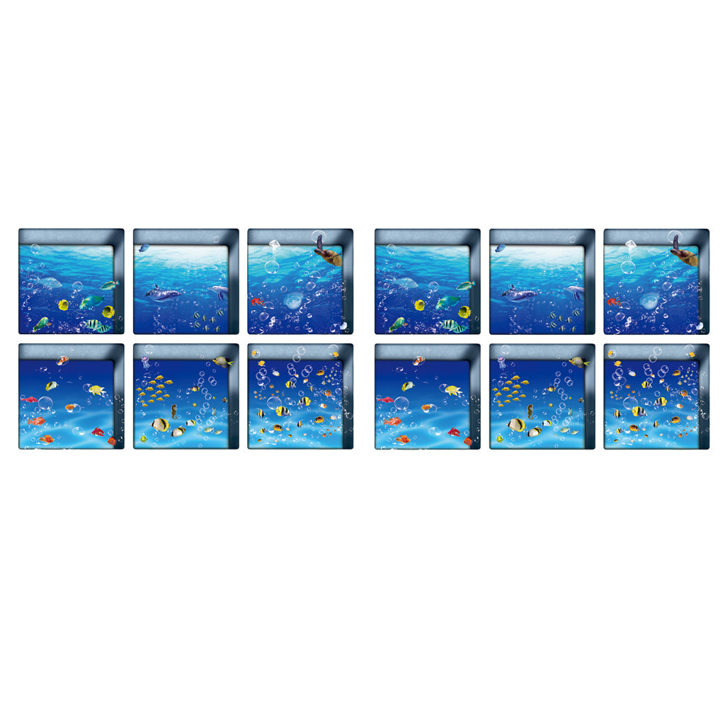 12pcs 13x13cm 3D Effect Anti Slip Waterproof Bathtub Sticker Fishes