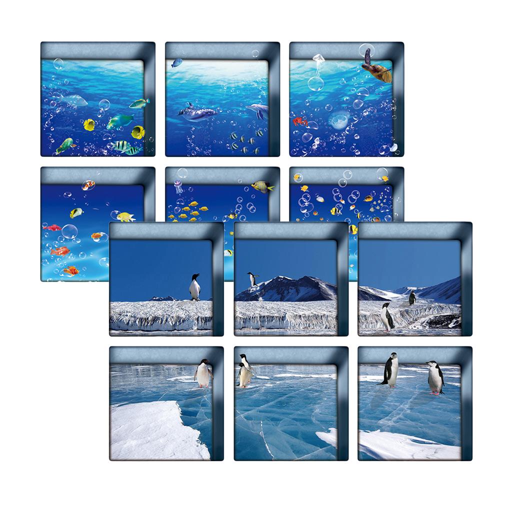 12pcs 13x13cm 3D Effect Anti Slip Waterproof Bathtub Sticker Fishes Penguins