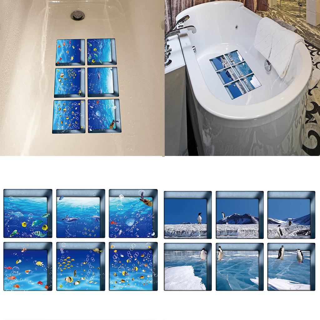 12pcs 13x13cm 3D Effect Anti Slip Waterproof Bathtub Sticker Fishes Penguins