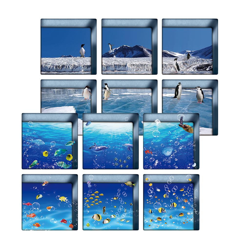 12pcs 13x13cm 3D Effect Anti Slip Waterproof Bathtub Sticker Fishes Penguins
