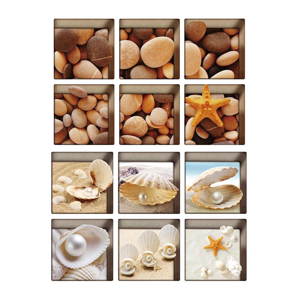 12pcs 13x13cm 3D Effect Anti Slip Waterproof Bathtub Sticker Pebbles Shells