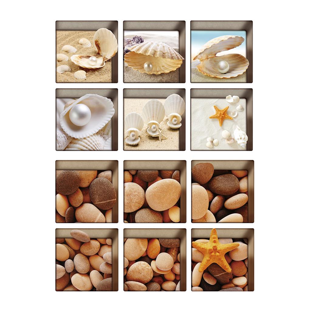 12pcs 13x13cm 3D Effect Anti Slip Waterproof Bathtub Sticker Pebbles Shells