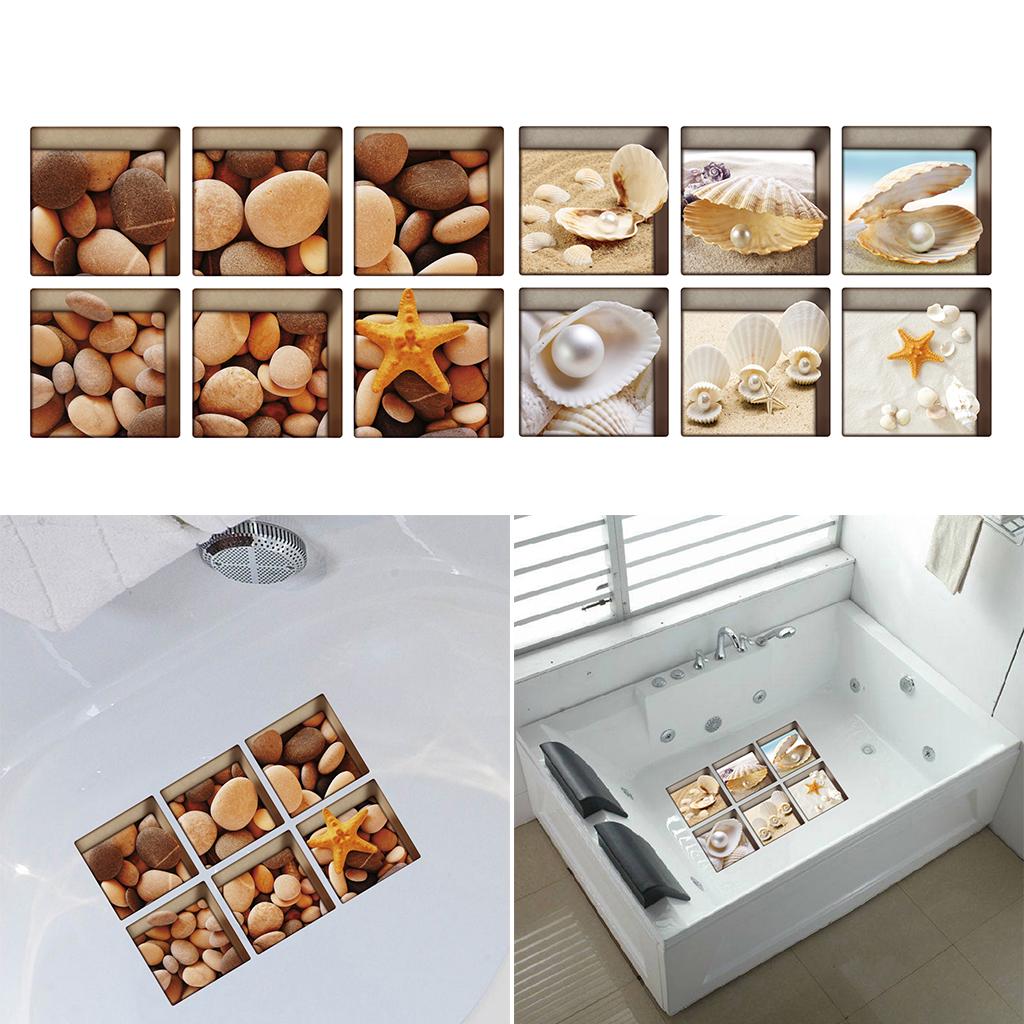 12pcs 13x13cm 3D Effect Anti Slip Waterproof Bathtub Sticker Pebbles Shells