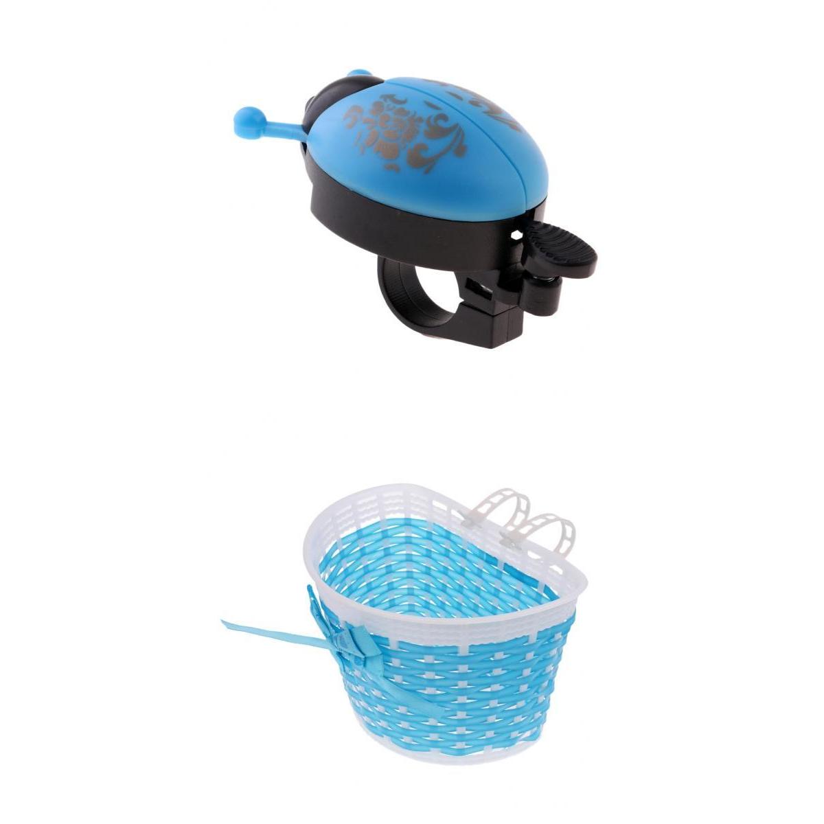 Children Bike Handlebar Front Basket + Cycle Novelty Ladybug Bell Horn Blue