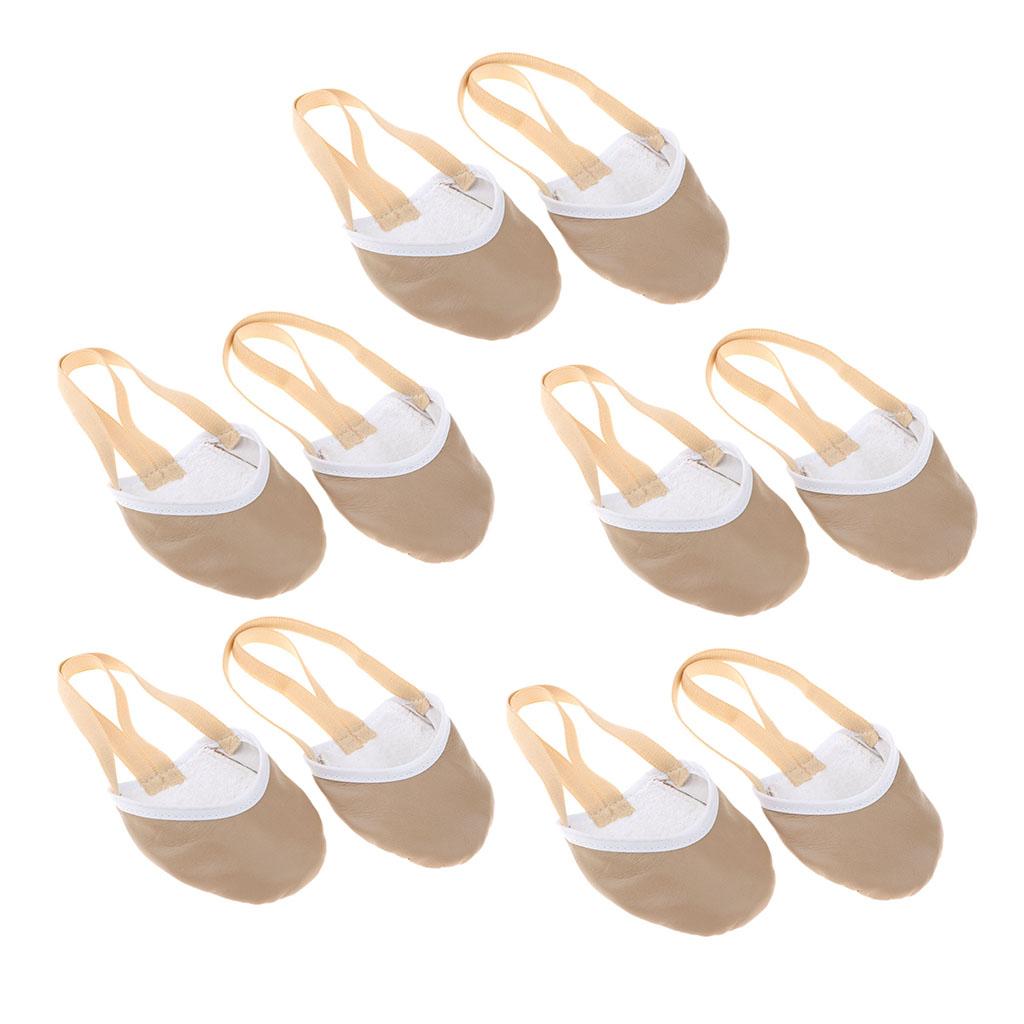 5 Pairs Women Girls Rhythmic Gymnastics Dance Leather Half Sole Toe Shoes XS