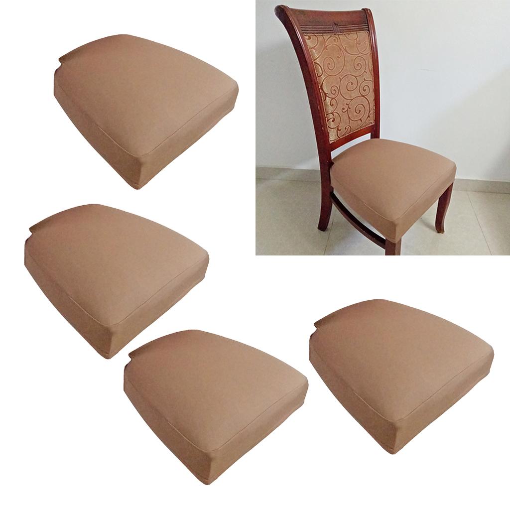 4pcs Stretch Spandex Dining Room Chair Cover Seat Pad Slipcover Brown