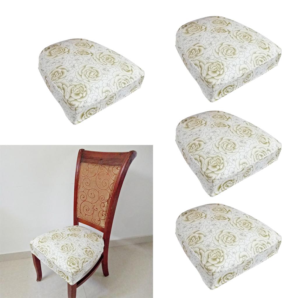 4pcs Stretch Spandex Dining Room Chair Cover Seat Pad Slipcover Khaki