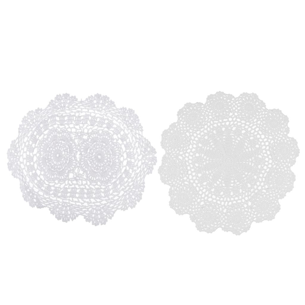 2 Sets Round White Crochet Cotton Lace Doily Table Placemats Doilies Cup Mat