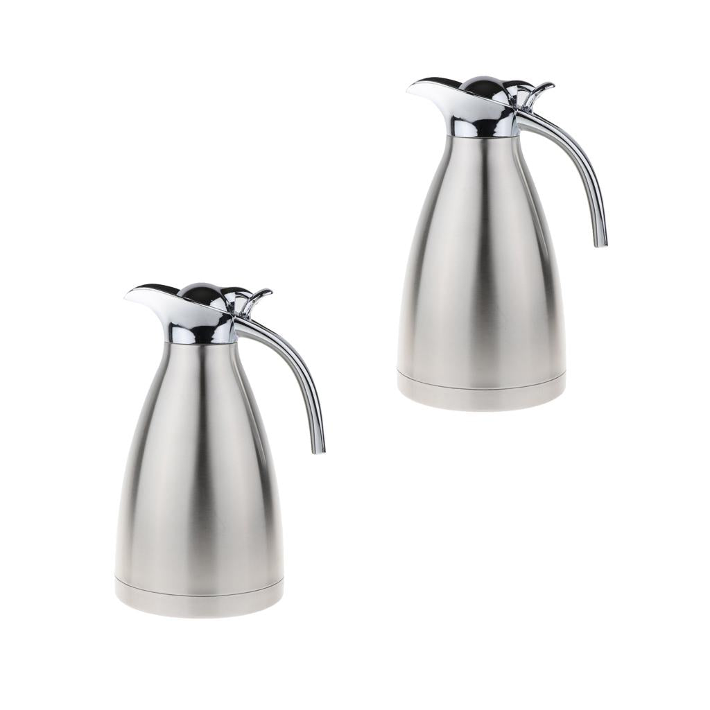 2x1.5L Stainless Steel Double Wall Insulated Coffee Carafe Tea Kettle Silver