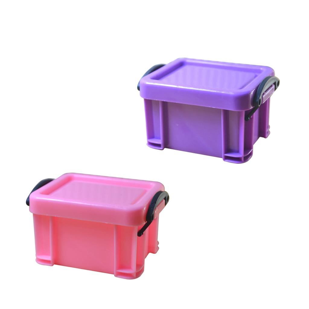 2Pcs Pink &Purple Mini Lock Storage Boxes with lids Super Cute Color