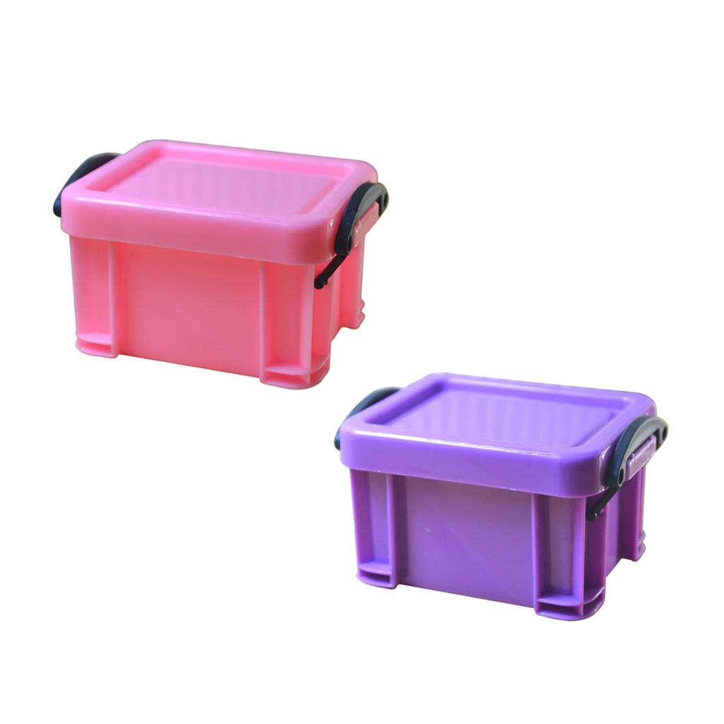 2Pcs Pink &Purple Mini Lock Storage Boxes with lids Super Cute Color
