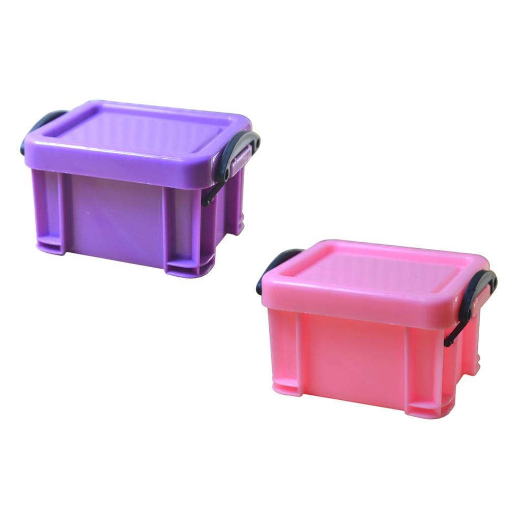 2Pcs Pink &Purple Mini Lock Storage Boxes with lids Super Cute Color