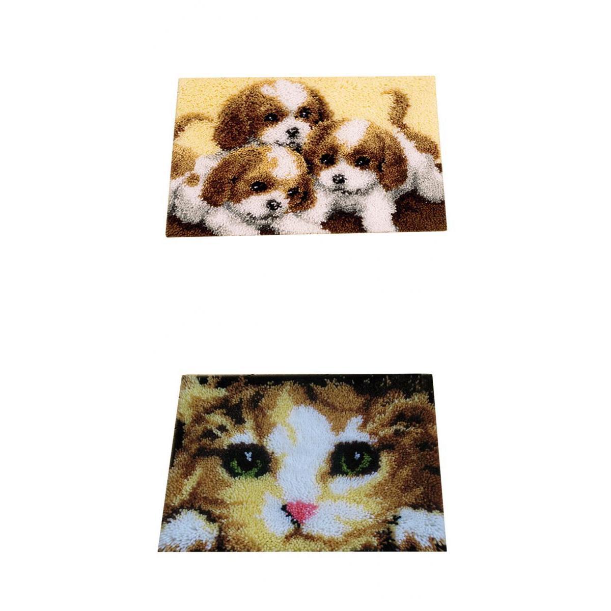 2 Set Dog Cat Latch Hook Kits with Basic Tool and Instruction for Rug Making
