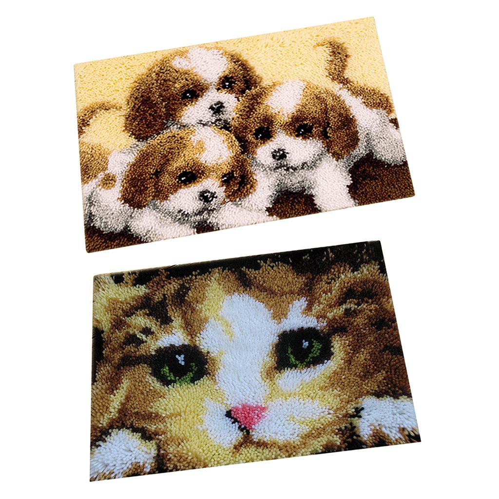 2 Set Dog Cat Latch Hook Kits with Basic Tool and Instruction for Rug Making