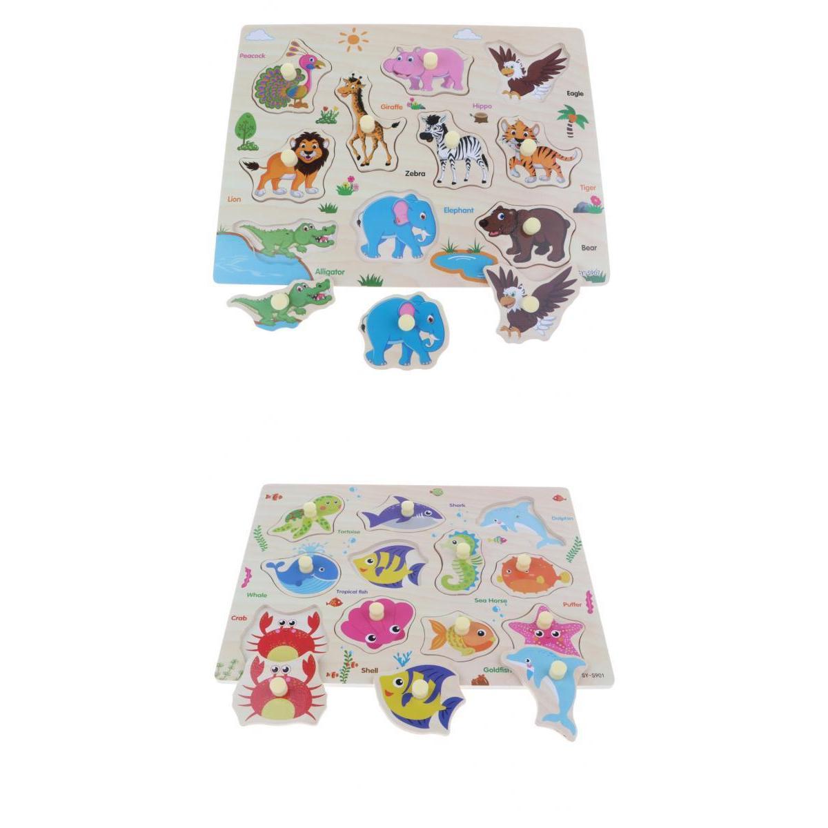 2pcs/set Wooden Peg Jigsaw Puzzle Kids Preschool Educational Toy Gift