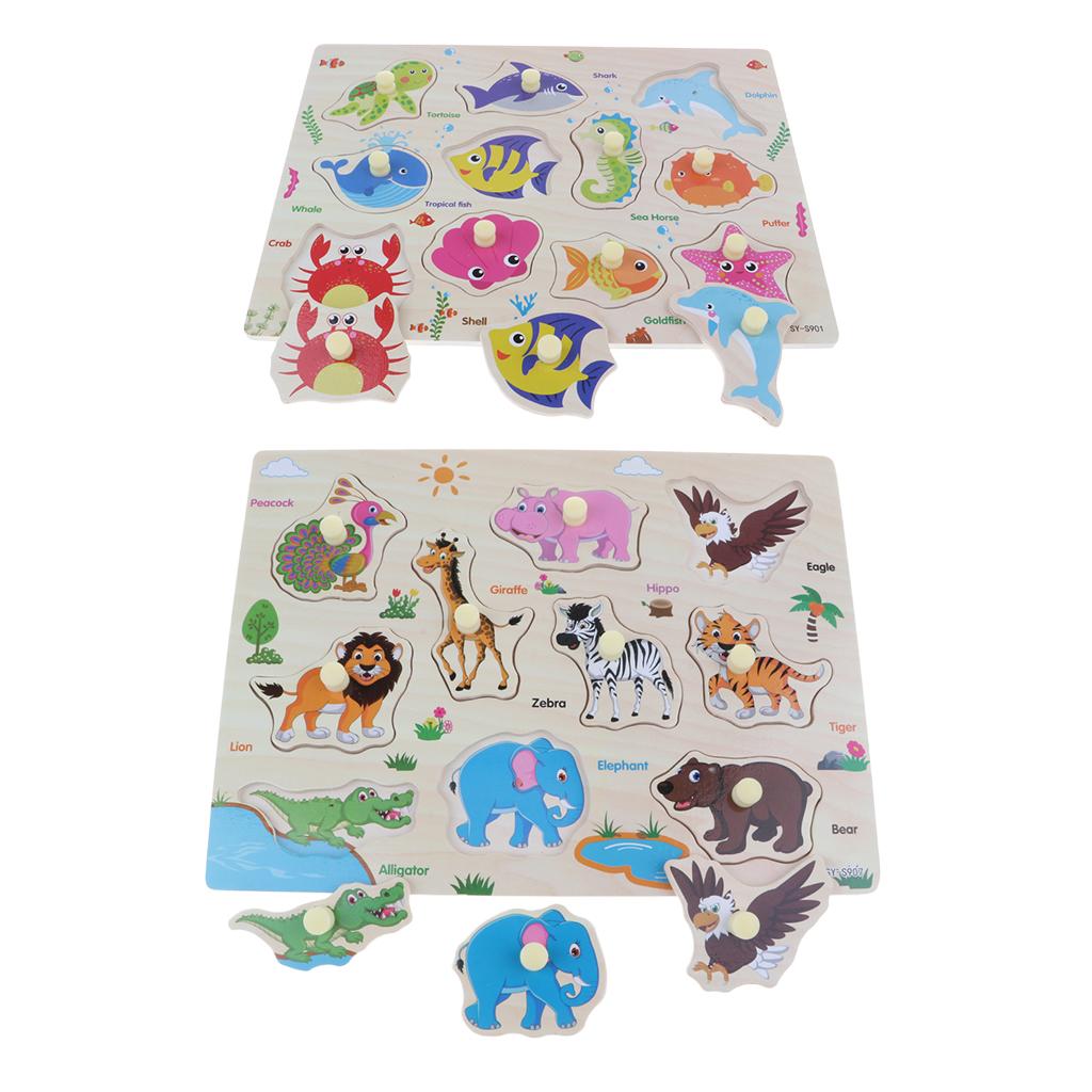 2pcs/set Wooden Peg Jigsaw Puzzle Kids Preschool Educational Toy Gift