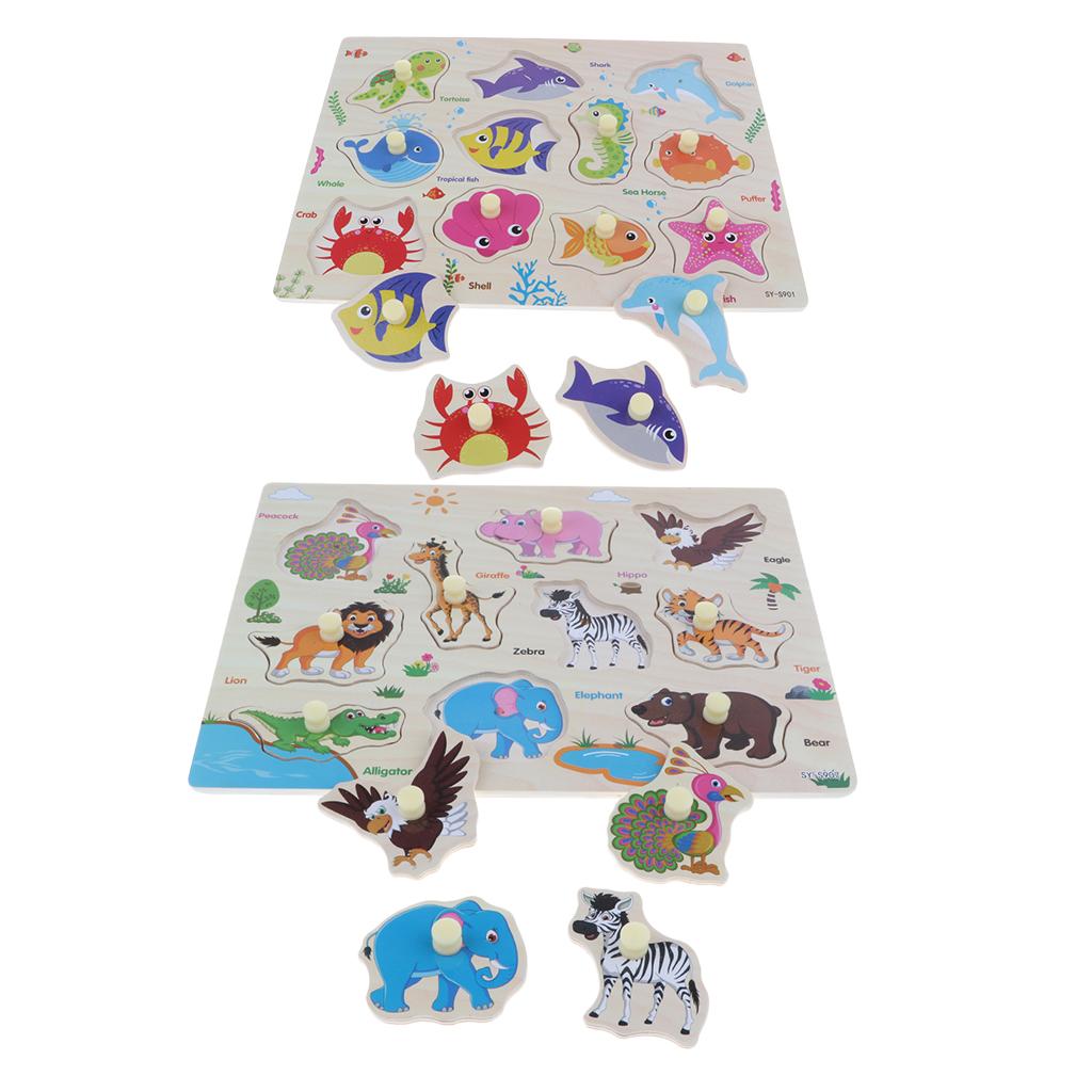 2pcs/set Wooden Peg Jigsaw Puzzle Kids Preschool Educational Toy Gift