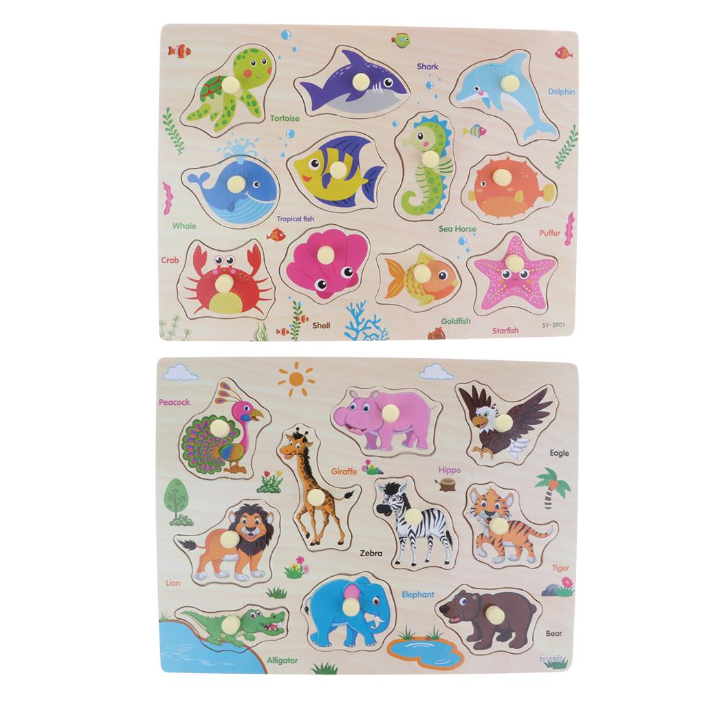 2pcs/set Wooden Peg Jigsaw Puzzle Kids Preschool Educational Toy Gift