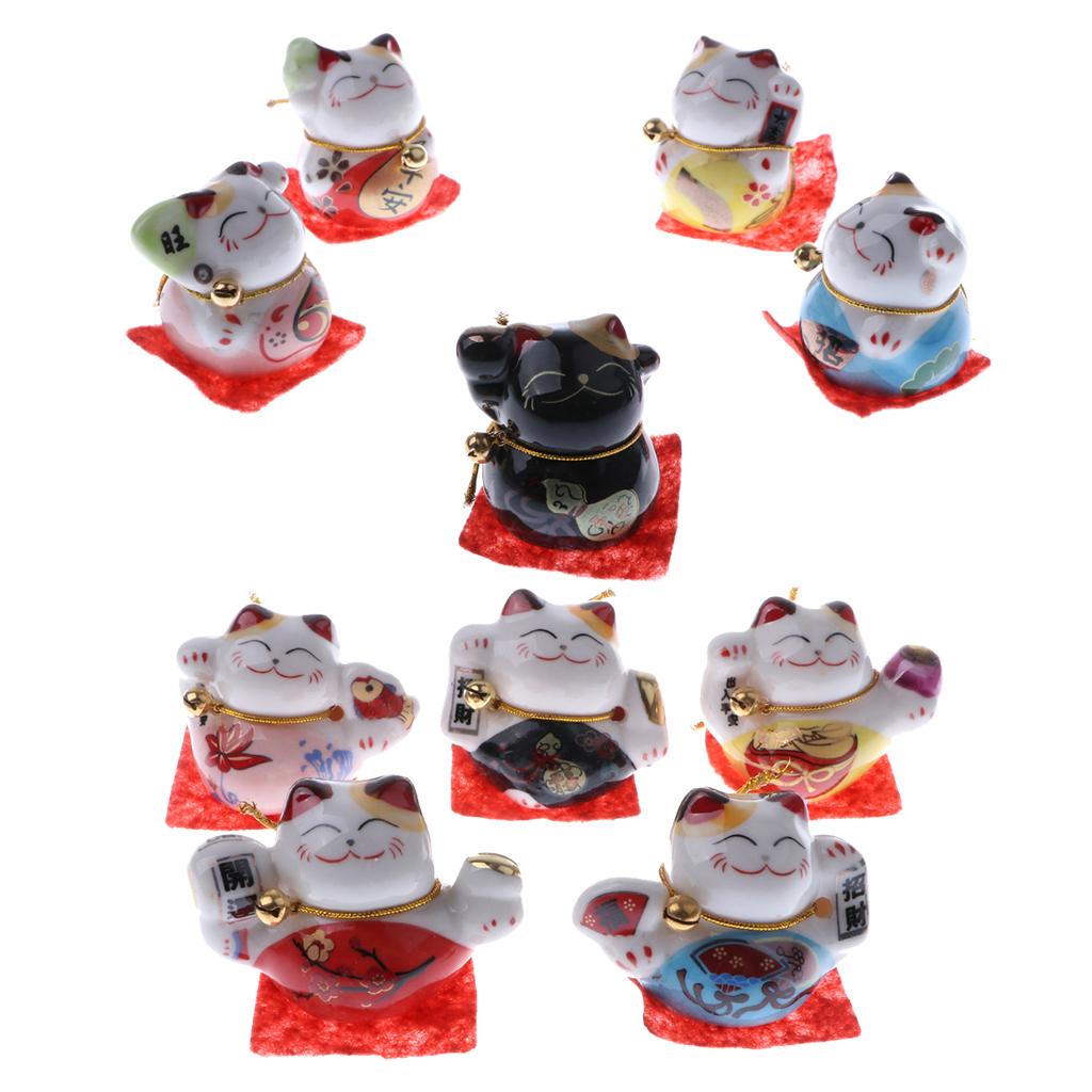 10Pcs Waving Hand Fortune Cat Animal Statue Figure Toy Home Decoration