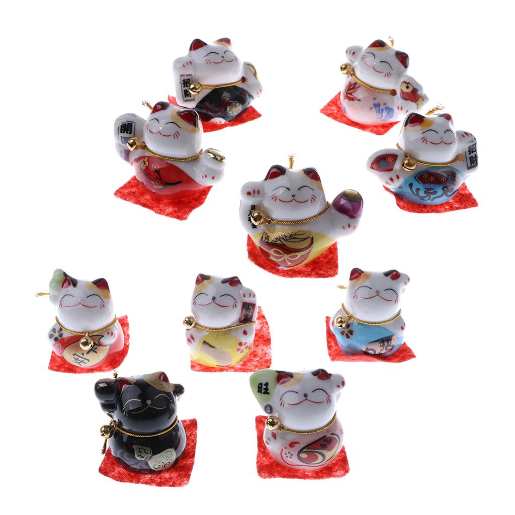 10Pcs Waving Hand Fortune Cat Animal Statue Figure Toy Home Decoration