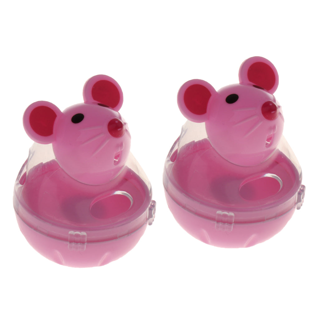 2 Pcs Pet Cat Tumbler Toy Interactive Cat Dog Leakage Food Dispenser Pink