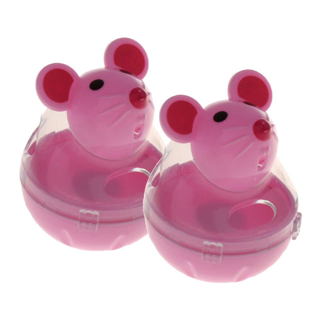 2 Pcs Pet Cat Tumbler Toy Interactive Cat Dog Leakage Food Dispenser Pink