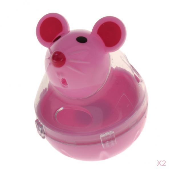 2 Pcs Pet Cat Tumbler Toy Interactive Cat Dog Leakage Food Dispenser Pink