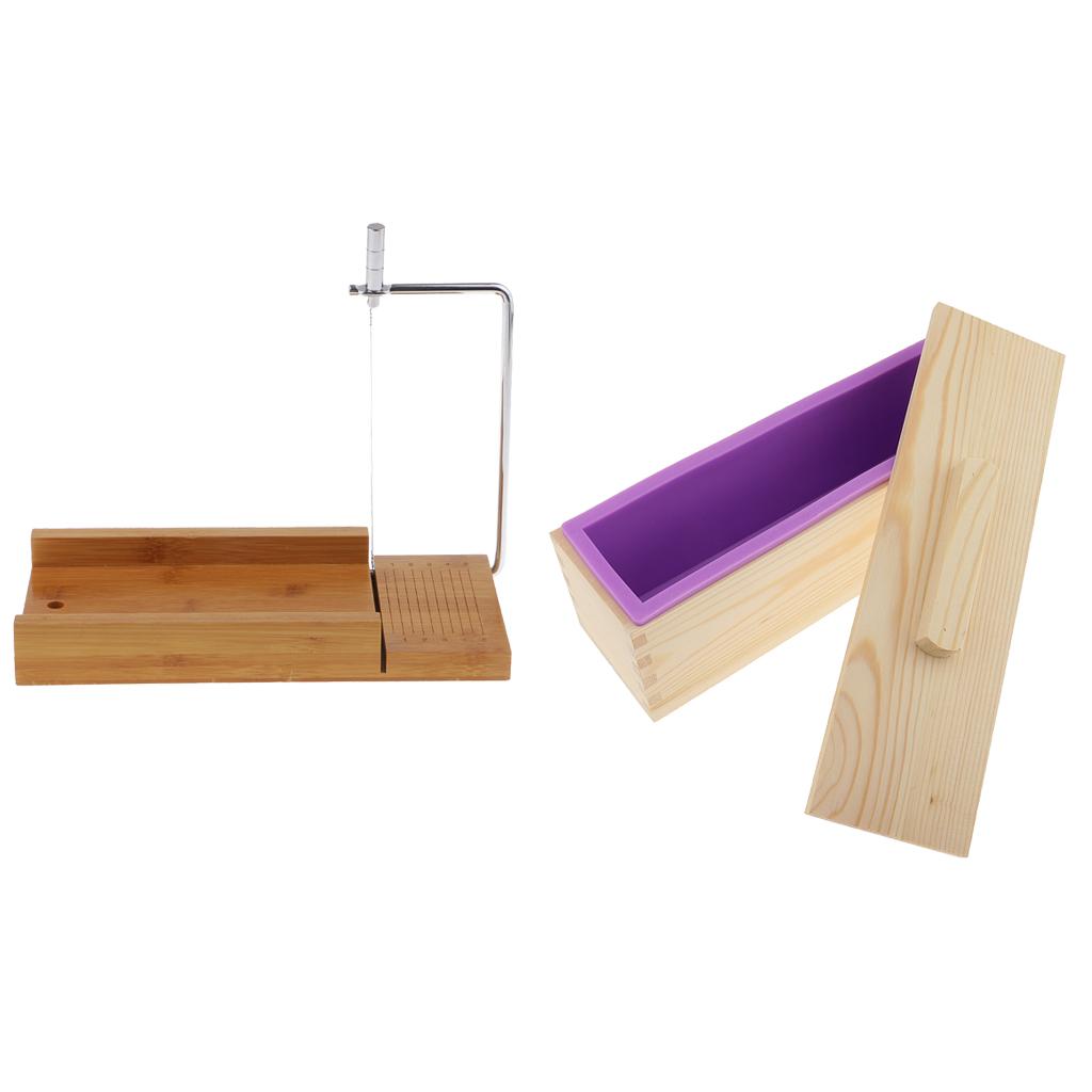 2 Pieces Wooden Soap Cutter with Wire Slicer Soap Making Loaf Silicone Mold