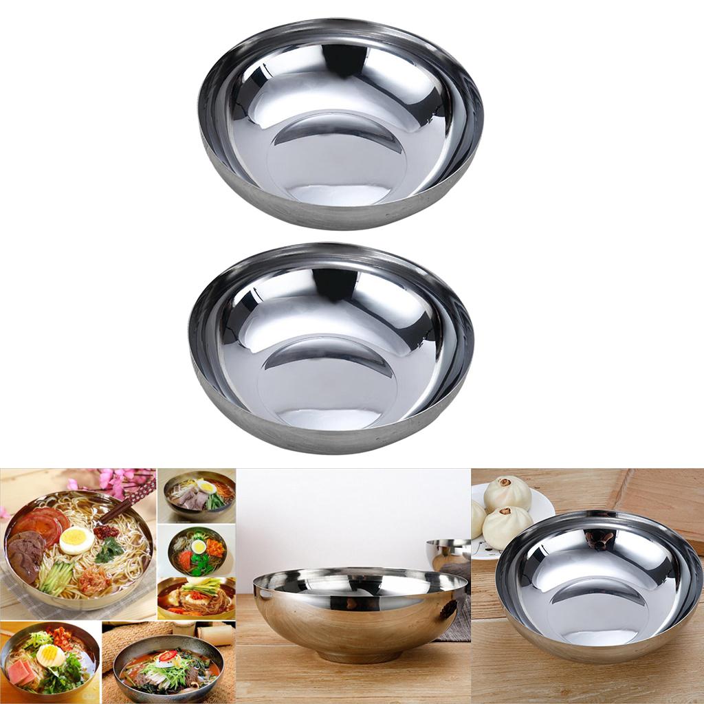 2pcs Stainless Steel Noodles Bowl Dinner Soup Fruit Bowl Kitchenware 22cm