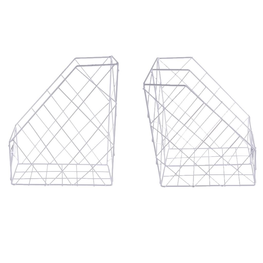 2Pcs Metal Desktop File Folder Office Home Desk Organizer White