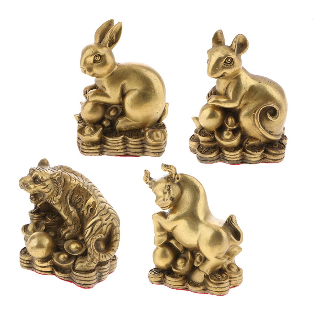 4Pcs Brass Chinese Animal Figurine Ornament for Home Decoration