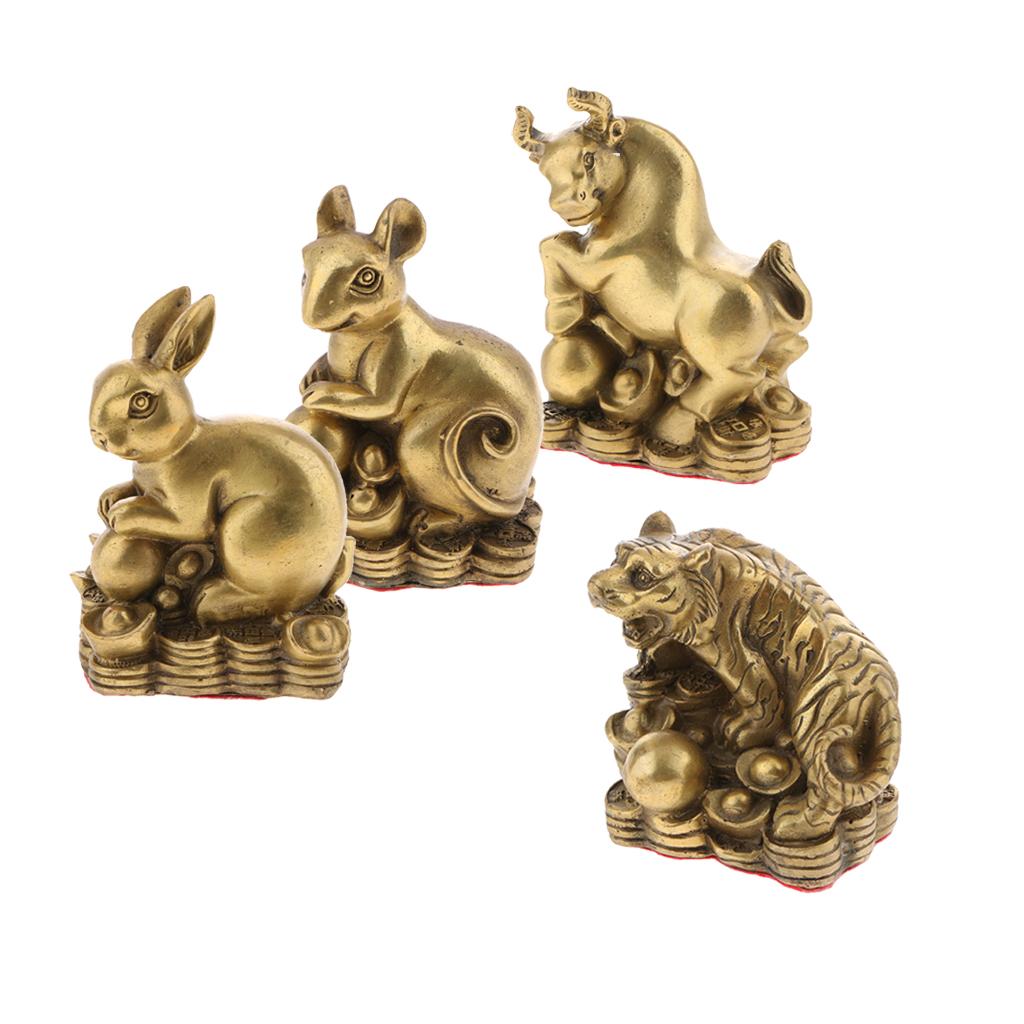 4Pcs Brass Chinese Animal Figurine Ornament for Home Decoration