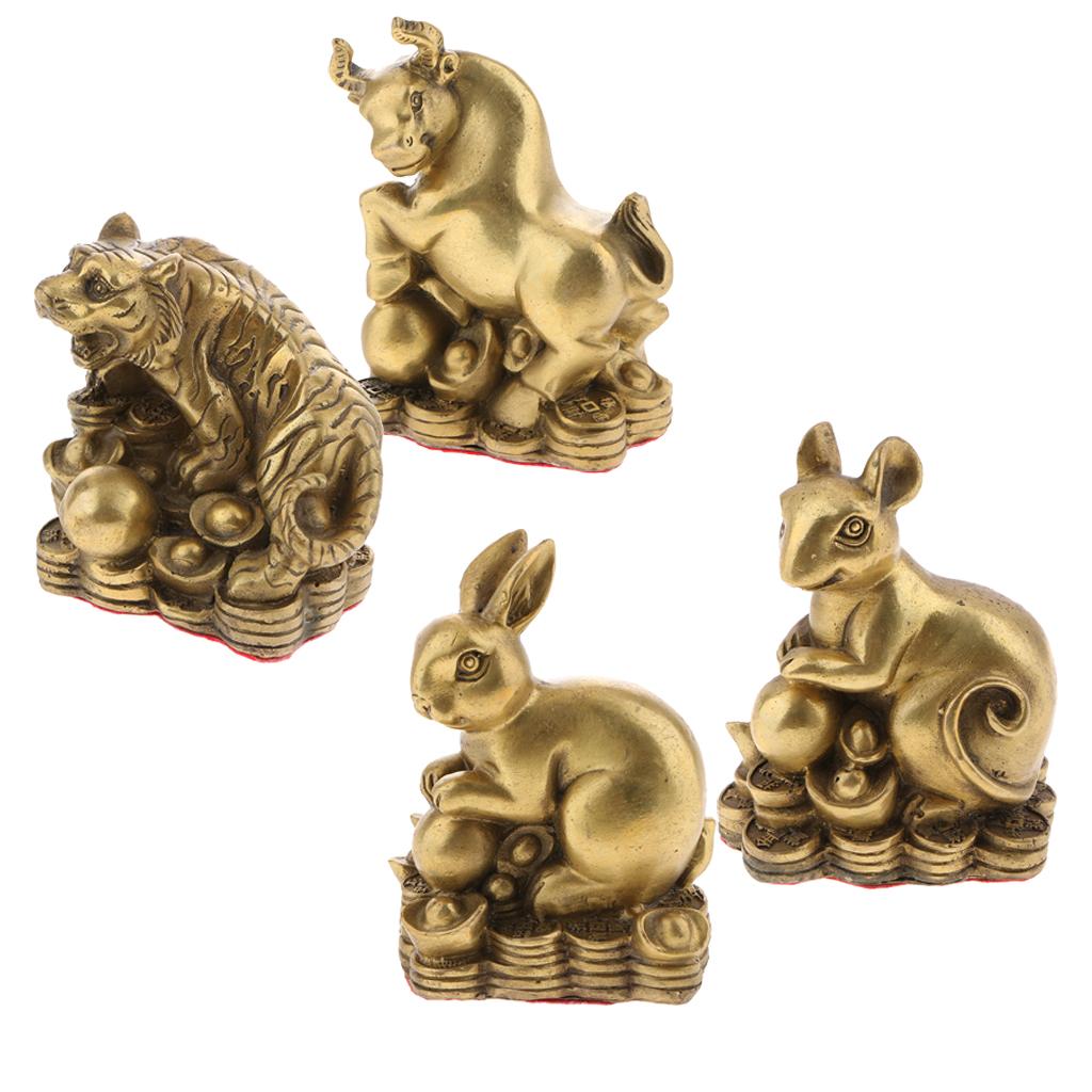 4Pcs Brass Chinese Animal Figurine Ornament for Home Decoration