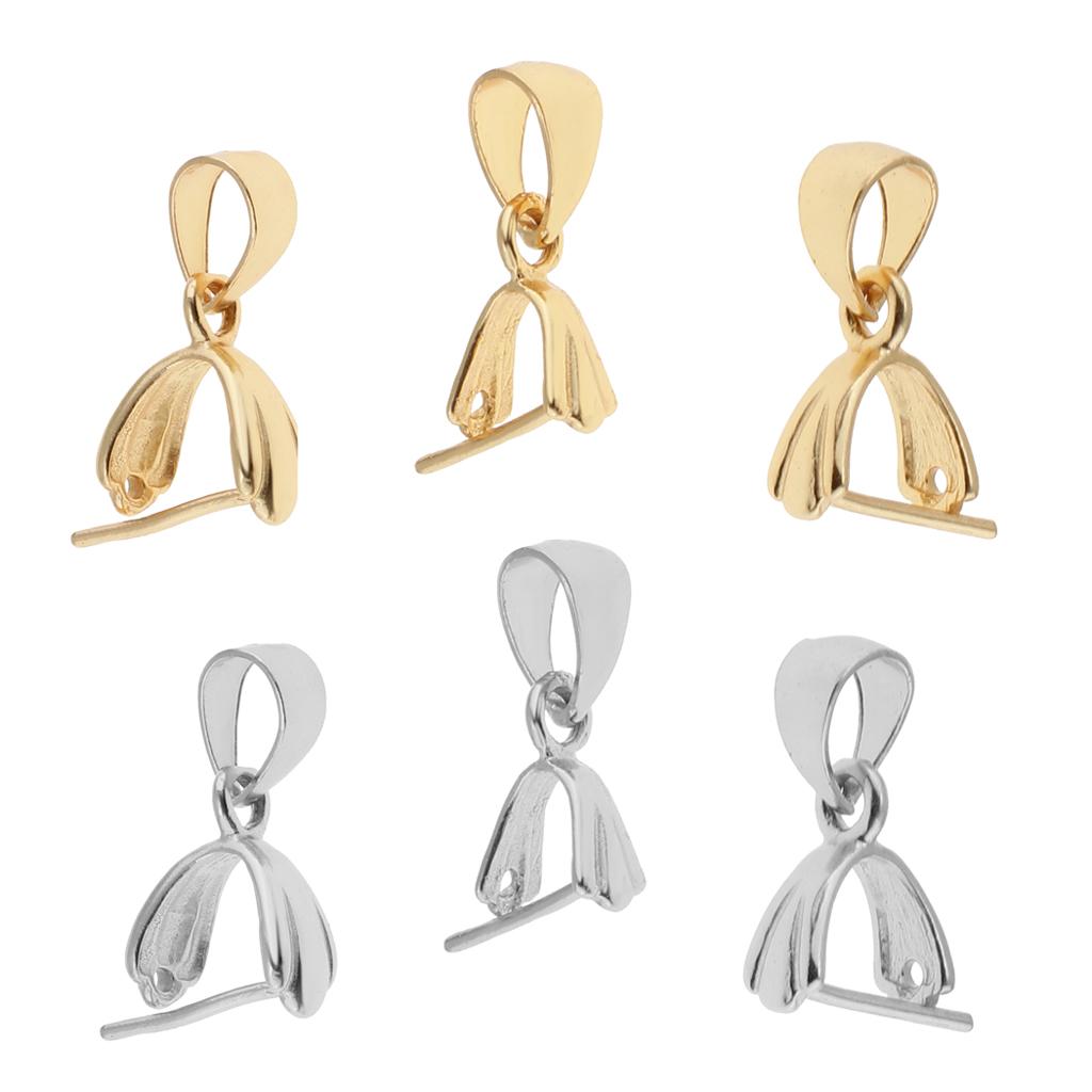 6Pcs 925 Sterling Silver Pinch Clip Bail Clasp Charm Bead Pendant Connector