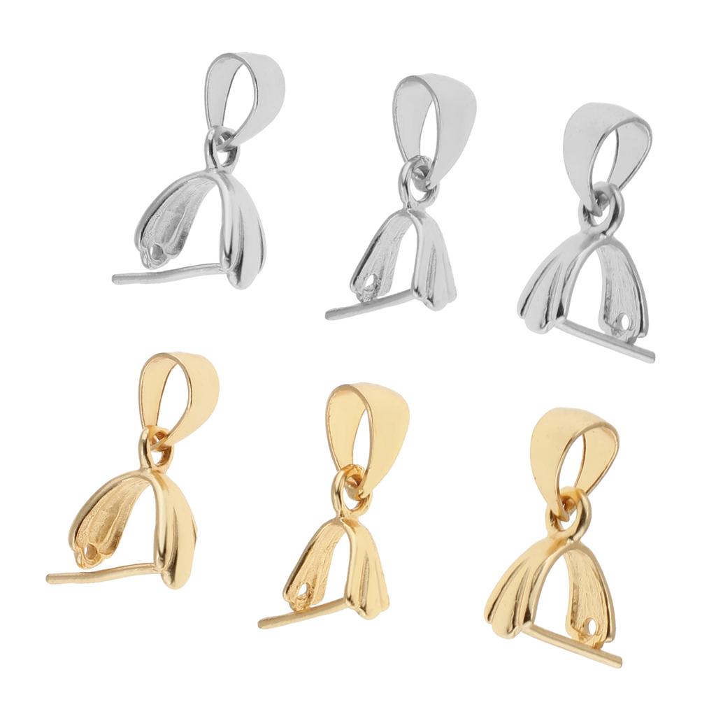 6Pcs 925 Sterling Silver Pinch Clip Bail Clasp Charm Bead Pendant Connector